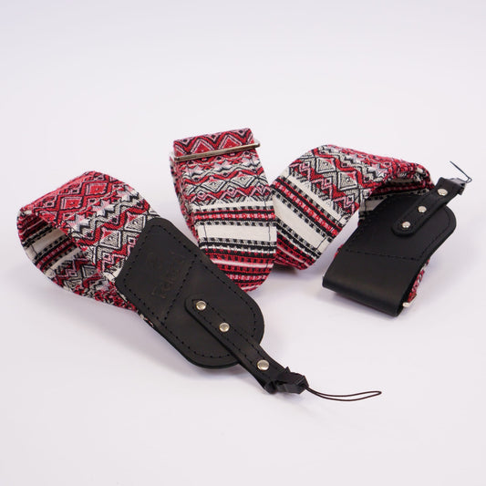 Tapestry fabric and leather camera strap by Felard