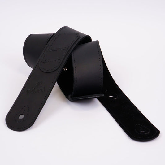 Black matte leather guitar strap for acoustic, electric and bass guitars