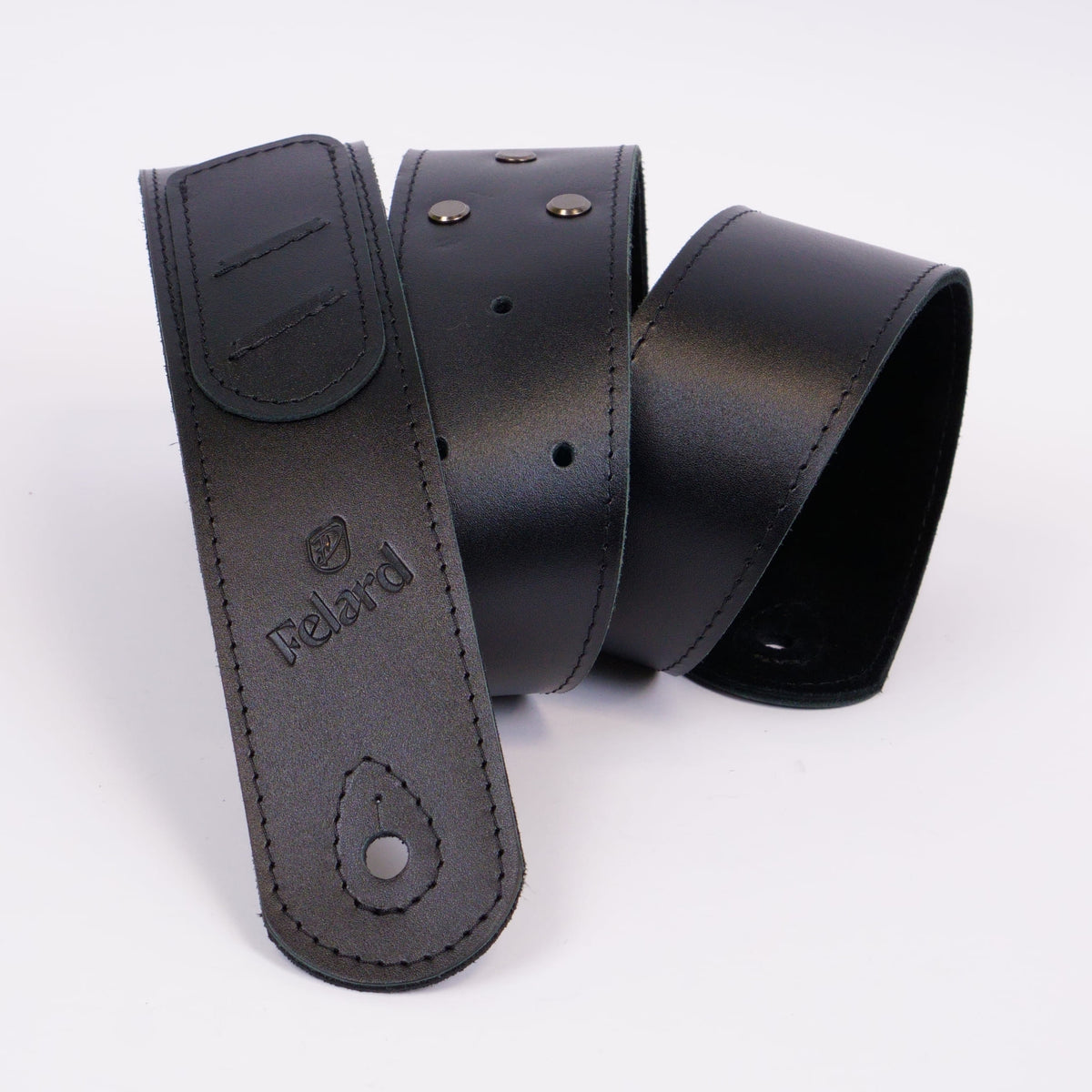 Black smooth leather guitar strap for acoustic, electric and bass guitars