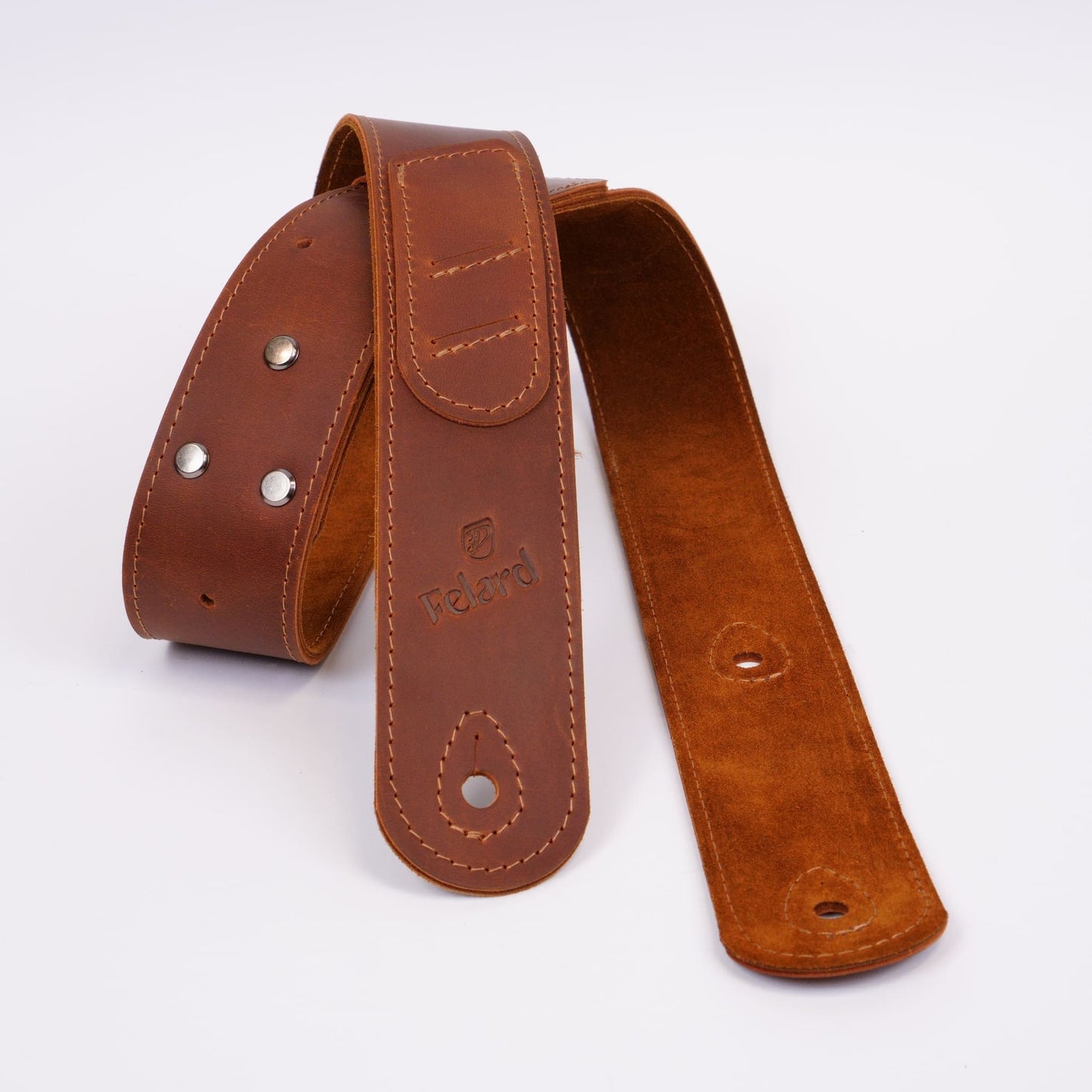Brown matte leather guitar strap for acoustic, electric and bass guitars