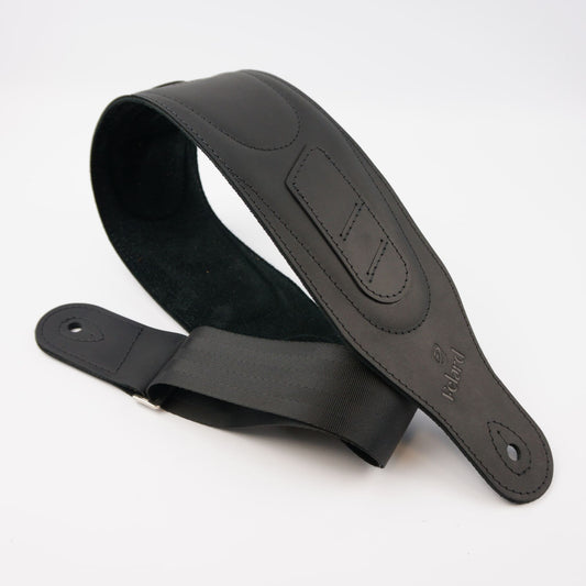 Wide Soft Padded Leather Guitar Strap - Black Matte