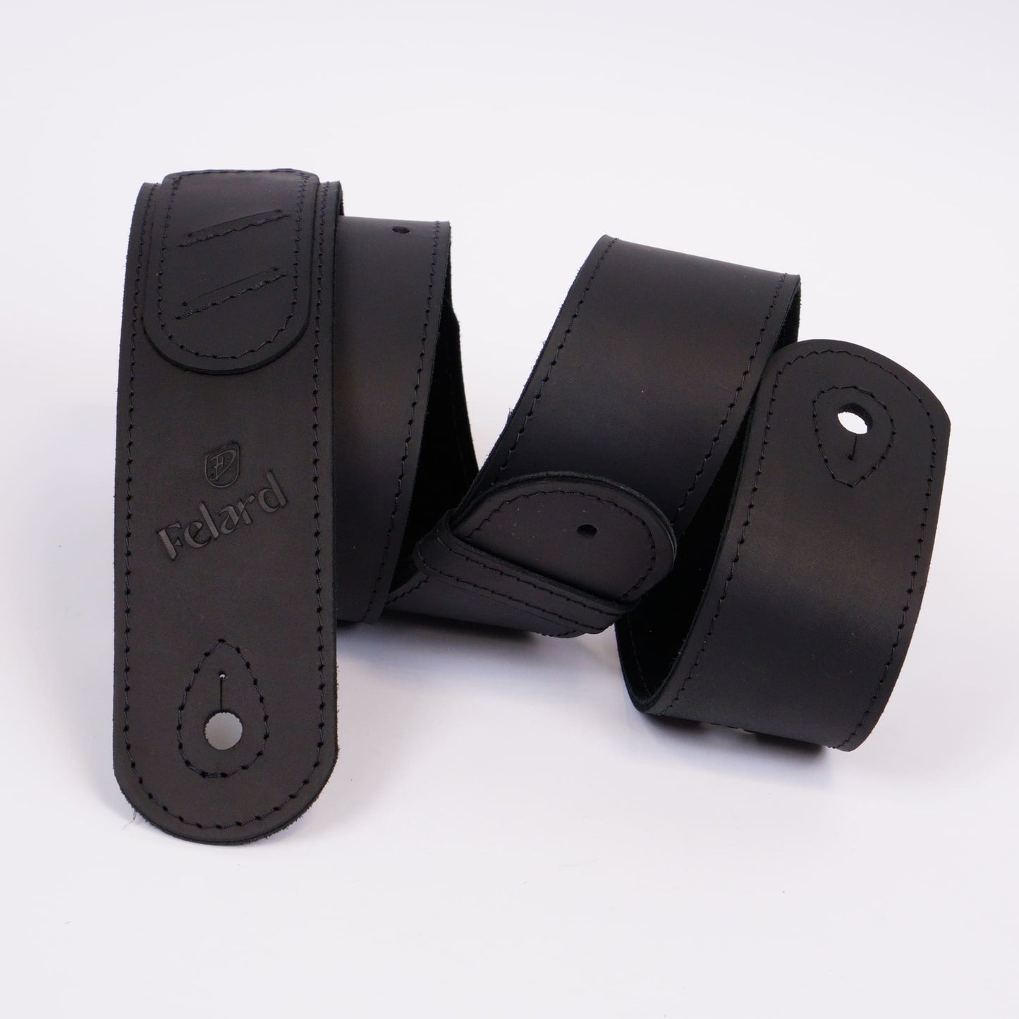 Black matte leather guitar strap for acoustic, electric and bass guitars