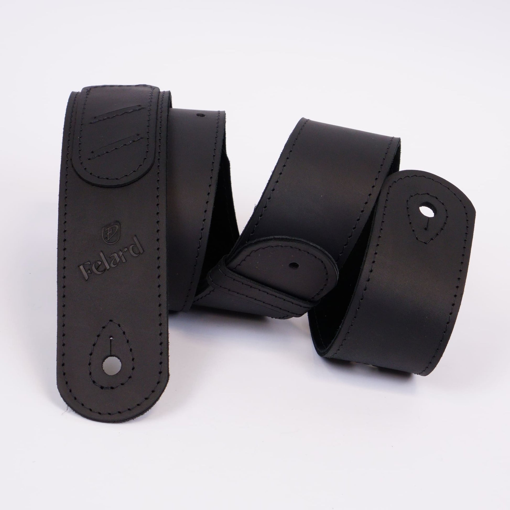 Black matte leather guitar strap for acoustic, electric and bass guitars