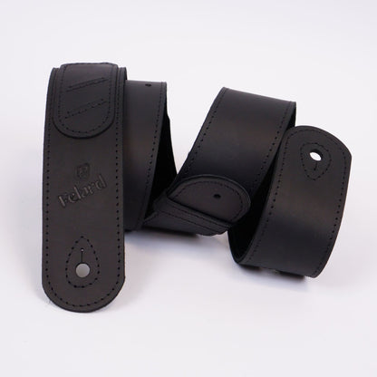 Black matte leather guitar strap for acoustic, electric and bass guitars