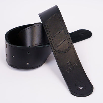 Black smooth leather guitar strap for acoustic, electric and bass guitars