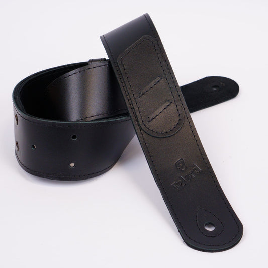 Black smooth leather guitar strap for acoustic, electric and bass guitars