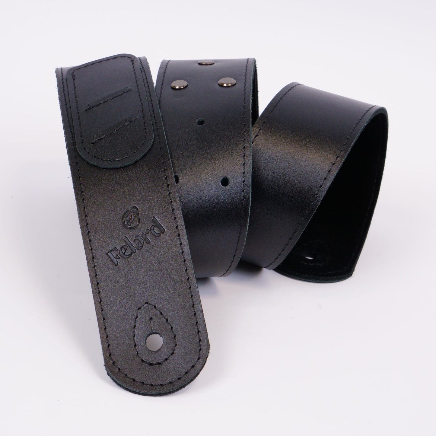 Black smooth leather guitar strap for acoustic, electric and bass guitars