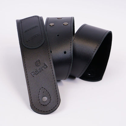 Black smooth leather guitar strap for acoustic, electric and bass guitars