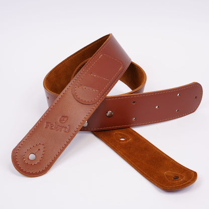 Brown smooth leather guitar strap for acoustic, electric and bass guitars