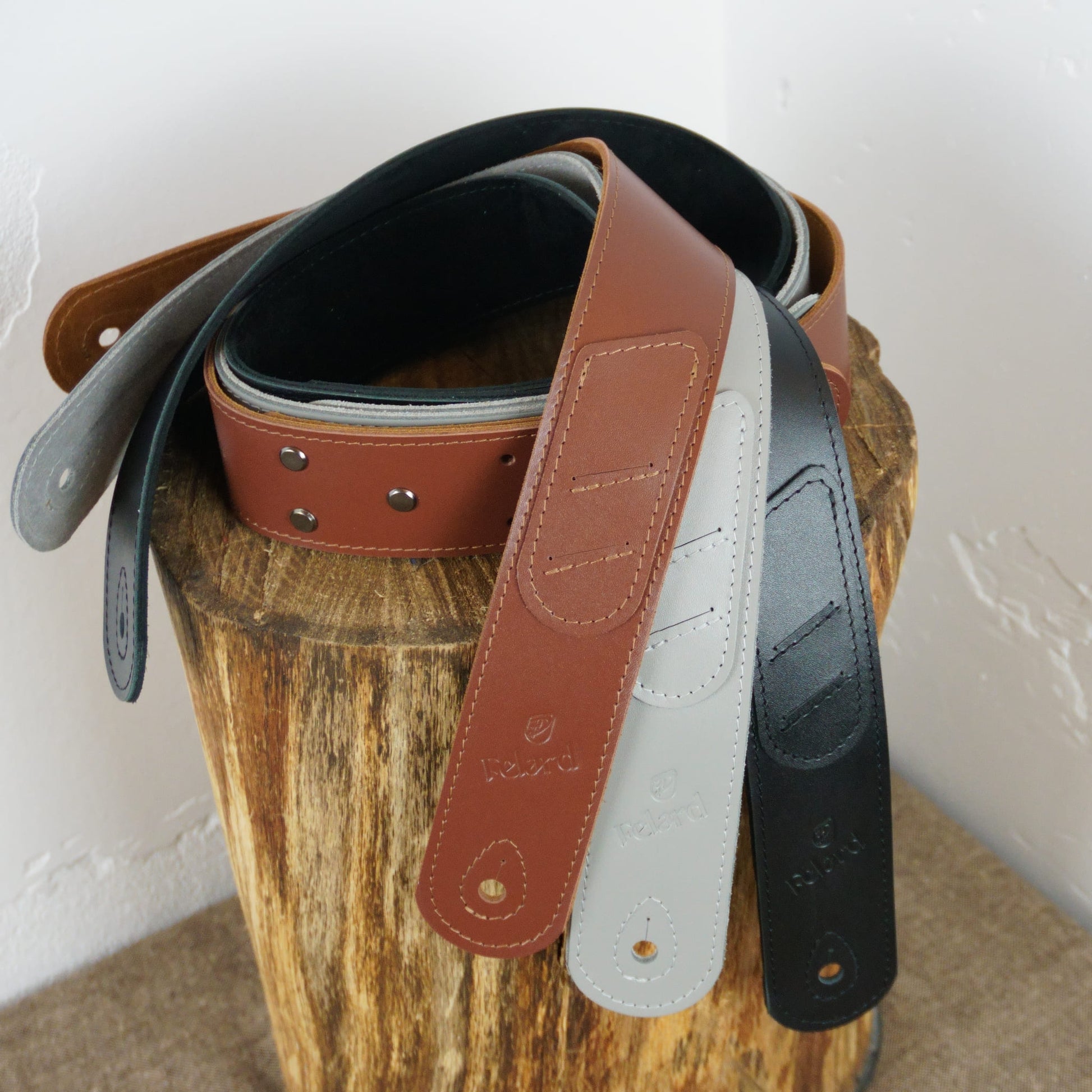 Full grain leather guitar strap color selection for electric and bass guitars