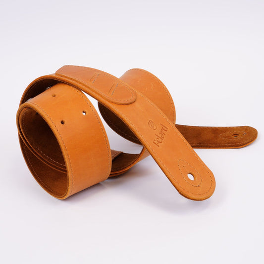 Tan matte leather guitar strap for acoustic, electric and bass guitars