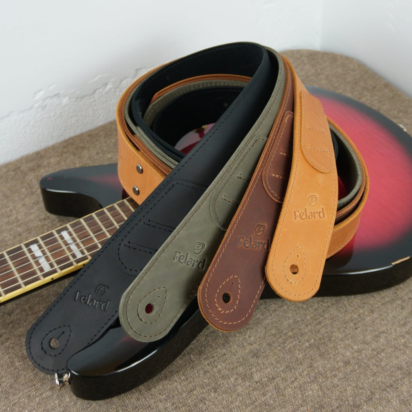 Adjustable leather guitar straps available in multiple leather colors