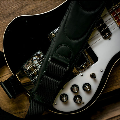 Wide Soft Padded Leather Guitar Strap - Black Matte