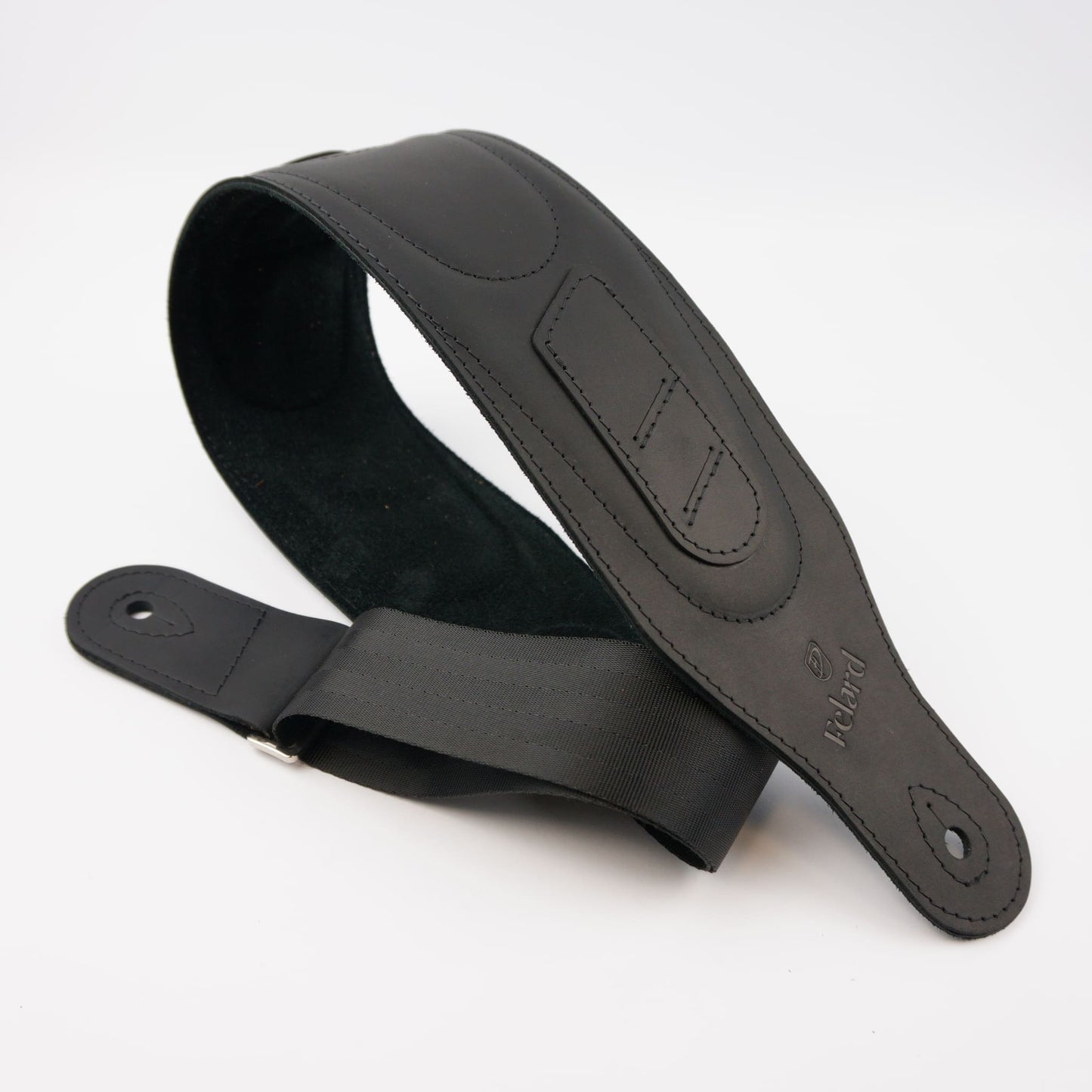 Wide Soft Padded Leather Guitar Strap - Black Matte