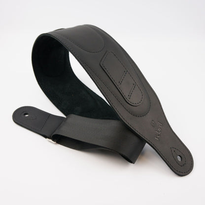 Wide Soft Padded Leather Guitar Strap - Black Matte