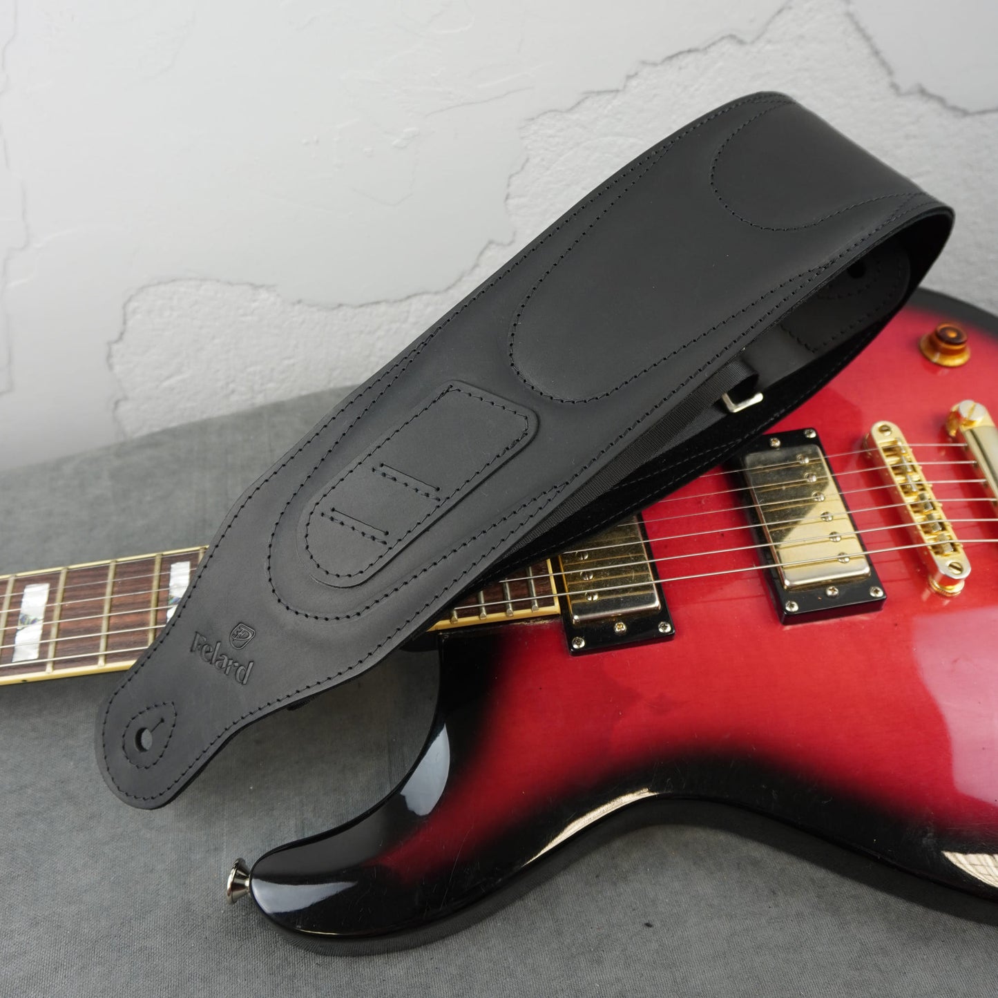 Wide Soft Padded Leather Guitar Strap - Black Matte