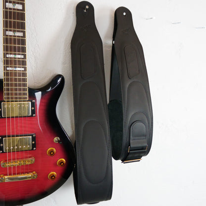 Wide Soft Padded Leather Guitar Strap - Black Matte
