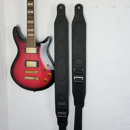 Wide Soft Padded Leather Guitar Strap - Black Matte