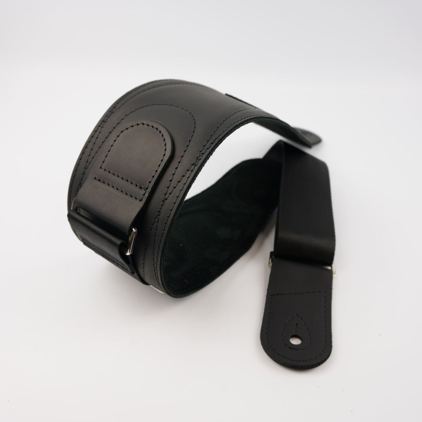 Wide Soft Padded Leather Guitar Strap - Black Matte