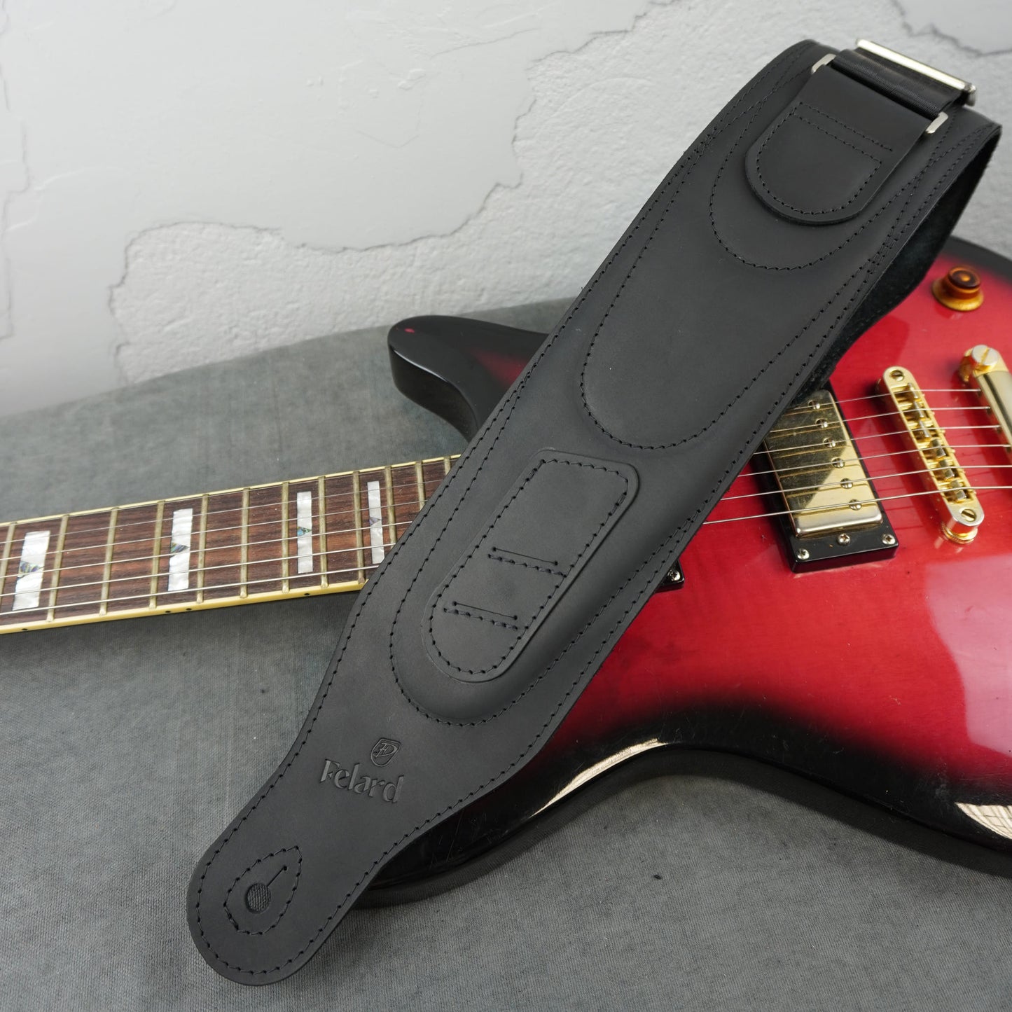 Wide Soft Padded Leather Guitar Strap - Black Matte