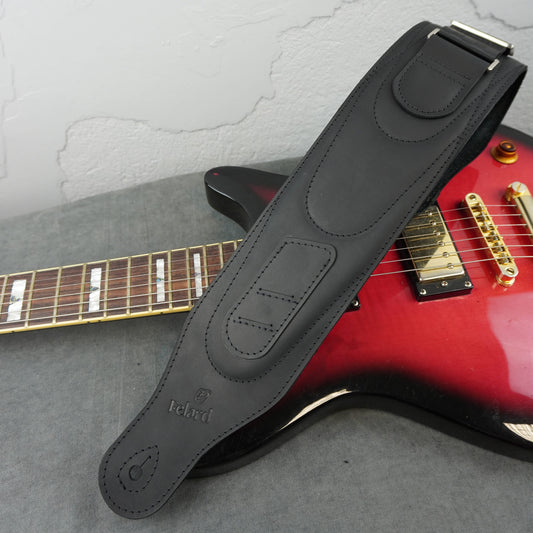 Wide Soft Padded Leather Guitar Strap - Black Matte