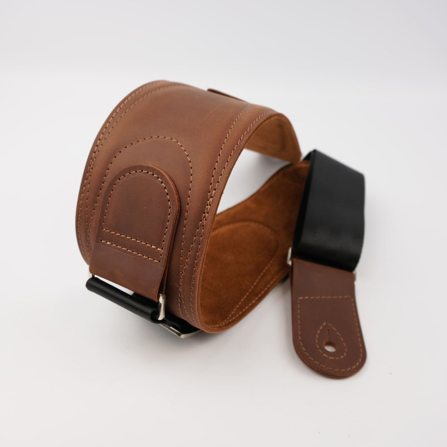 Cognac genuine leather wide strap for electric bass guitar