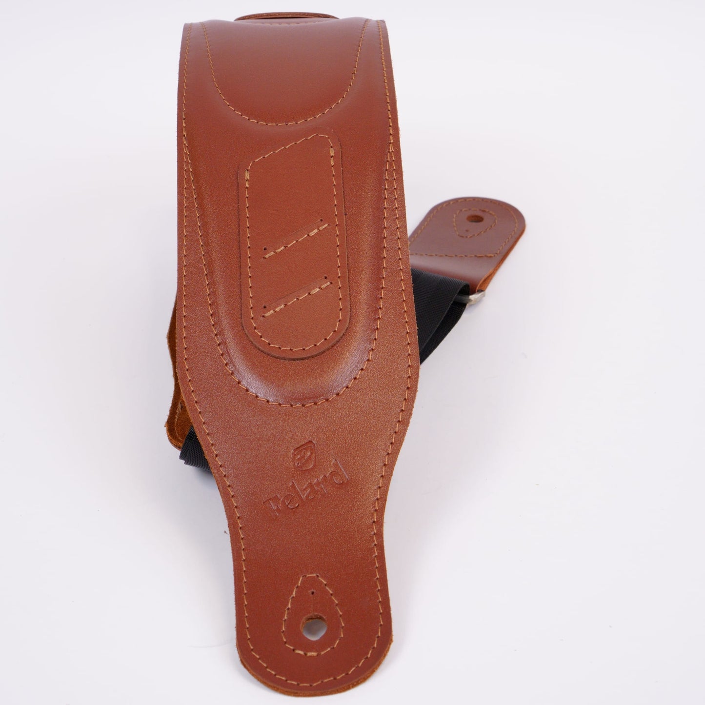 Wide brown smooth leather guitar strap for  electric and bass guitars
