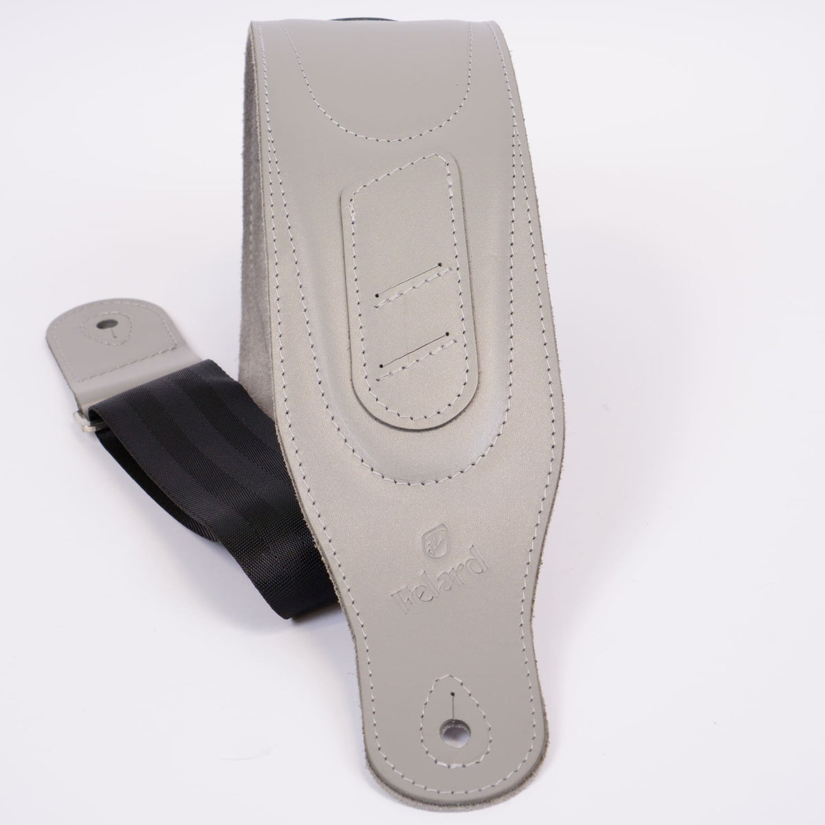 Wide light gray smooth leather guitar strap for acoustic, electric and bass guitars