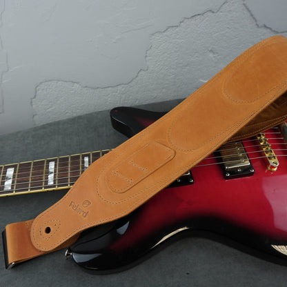 Wide Soft Padded Leather Guitar Strap - Light Cognac Matte
