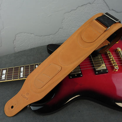 Wide Soft Padded Leather Guitar Strap - Light Cognac Matte