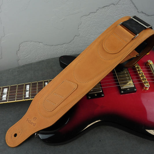 Wide Soft Padded Leather Guitar Strap - Light Cognac Matte
